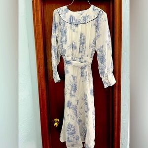 Simple Retro French Blue and White Toile Dress-Size Medium